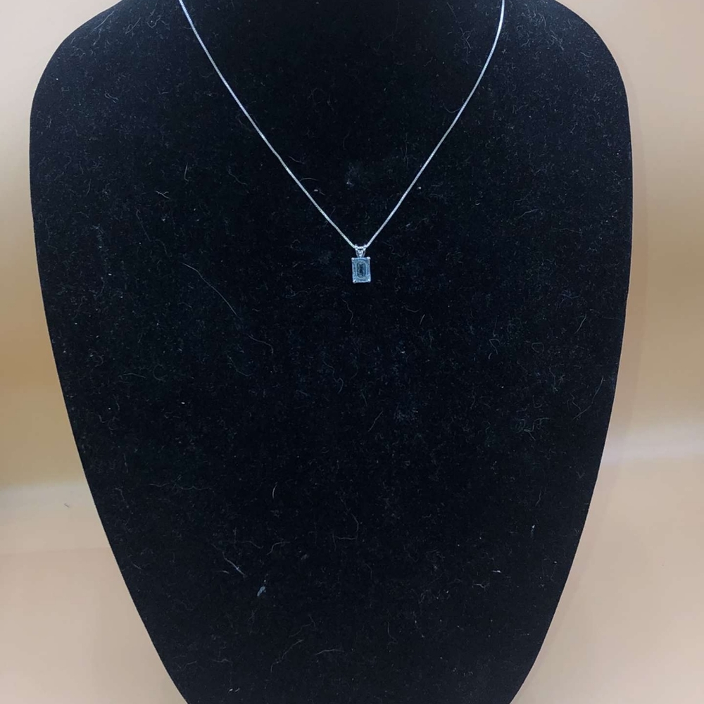 Blue topaz emerald cut pendant on 925 chain